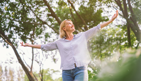 happy woman open arms with freedom relax
